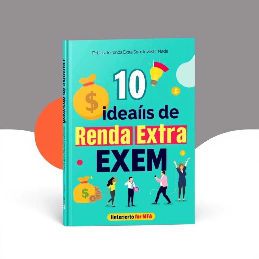 An eye-catching and professional e-book cover titled '10 Ideias de Renda Extra Sem Investir Nada'