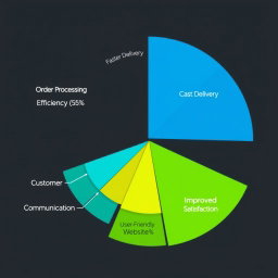 A detailed and colorful pie chart illustrating improvements in order processing efficiency and customer satisfaction rates