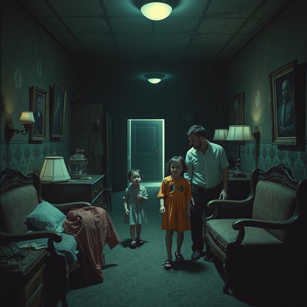 A family staying in an old, eerie hotel during a medical trip, the atmosphere filled with a sense of unease and the uncanny