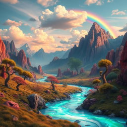A stunningly beautiful nature background, featuring vibrant, surreal landscapes with exaggerated colors and forms