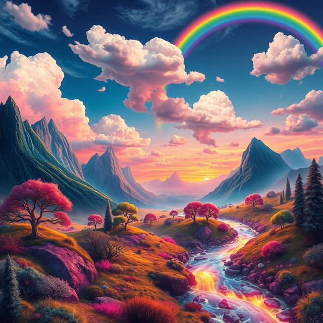 A stunningly beautiful nature background, featuring vibrant, surreal landscapes with exaggerated colors and forms