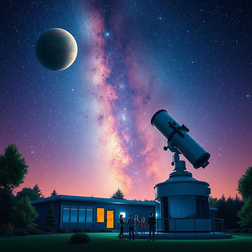 An equipped observatory featuring a large telescope designed for observing planets in the night sky