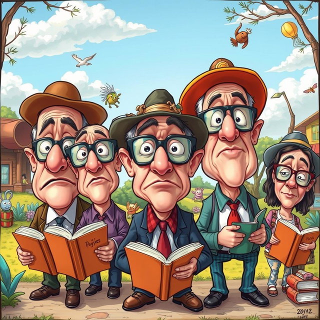 A satirical illustration depicting exaggerated cartoonish characters representing foolish believers