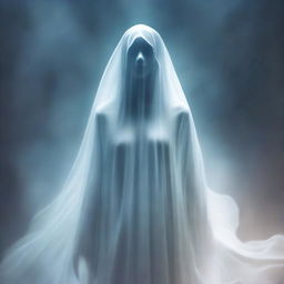 Create an album cover with an aesthetic portrayal of a female ghost, emphasizing her spectral beauty amidst ethereal surroundings