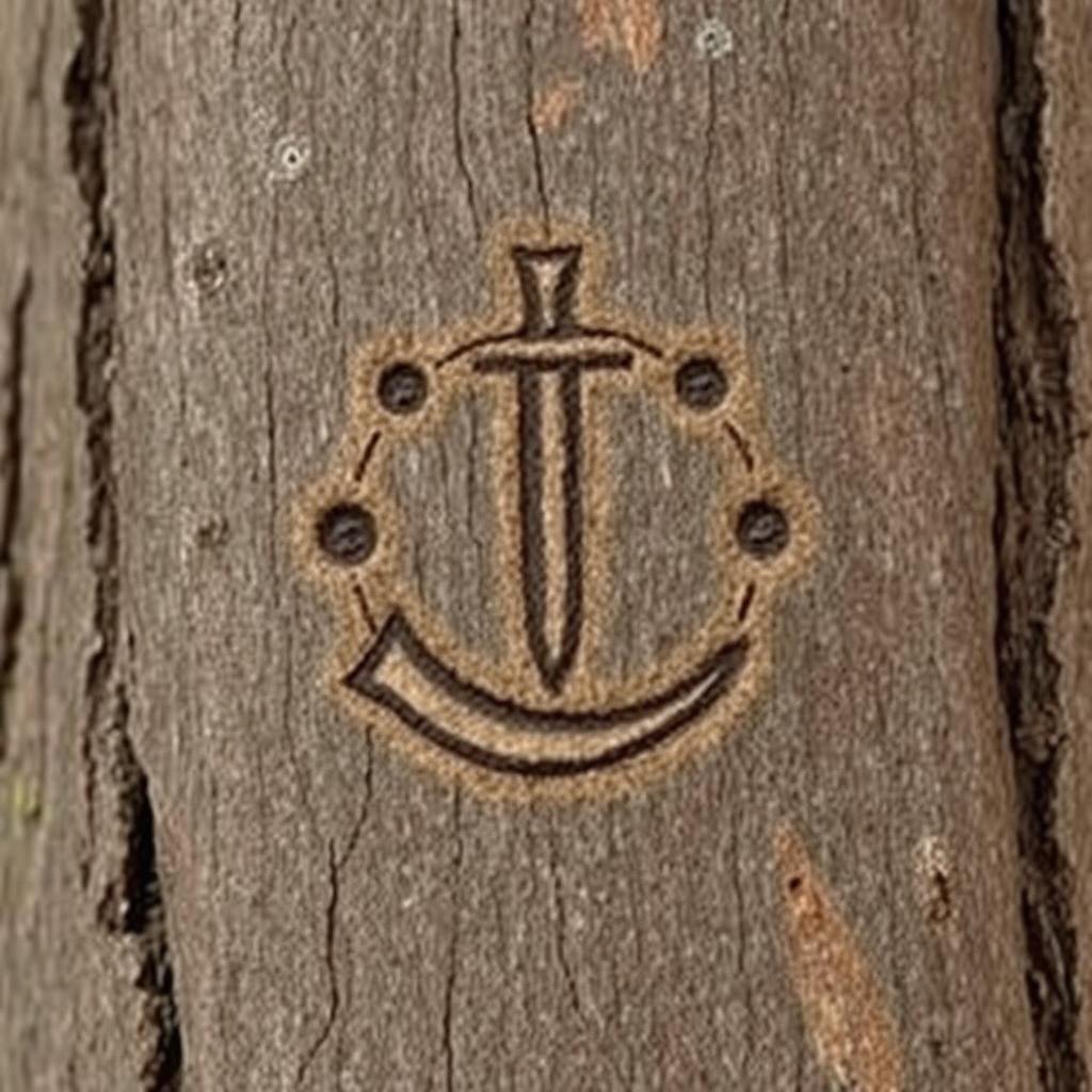 A simple cult symbol carved into bark, representing the worship of a killer god