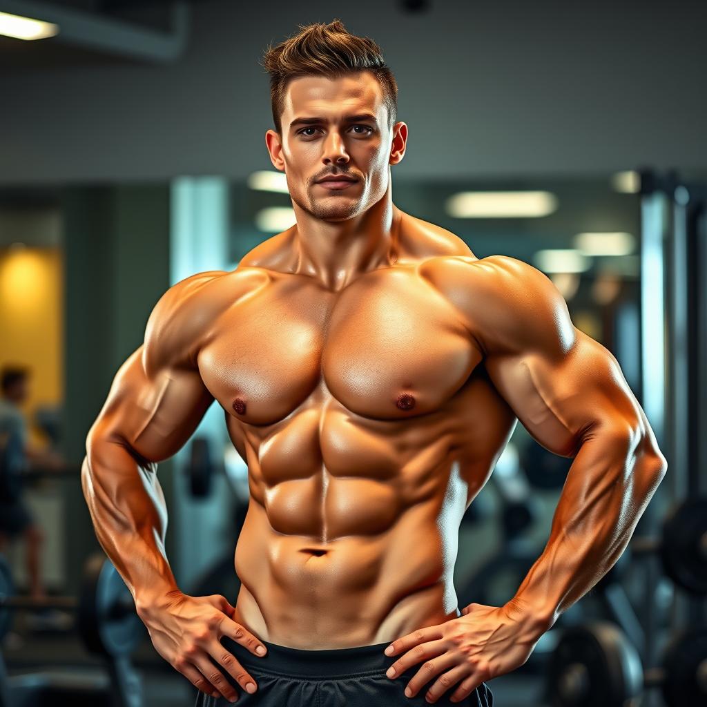 A well-built individual with an athletic physique, showcasing strength and fitness