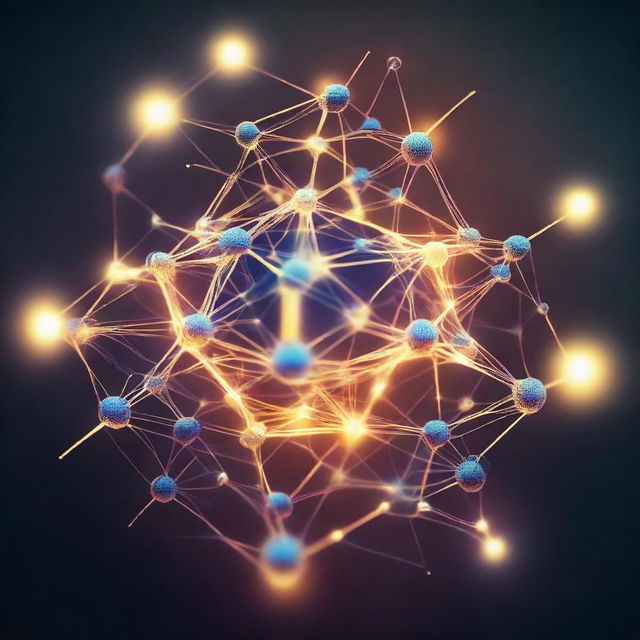 Generate an image depicting the abstract concept of AI, visualized as a complex network of glowing nodes and connections, symbolizing intelligence and learning