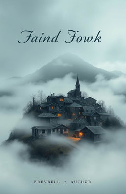 A book cover design featuring a solitary rustic town nestled on a fog-covered hill in a desolate setting