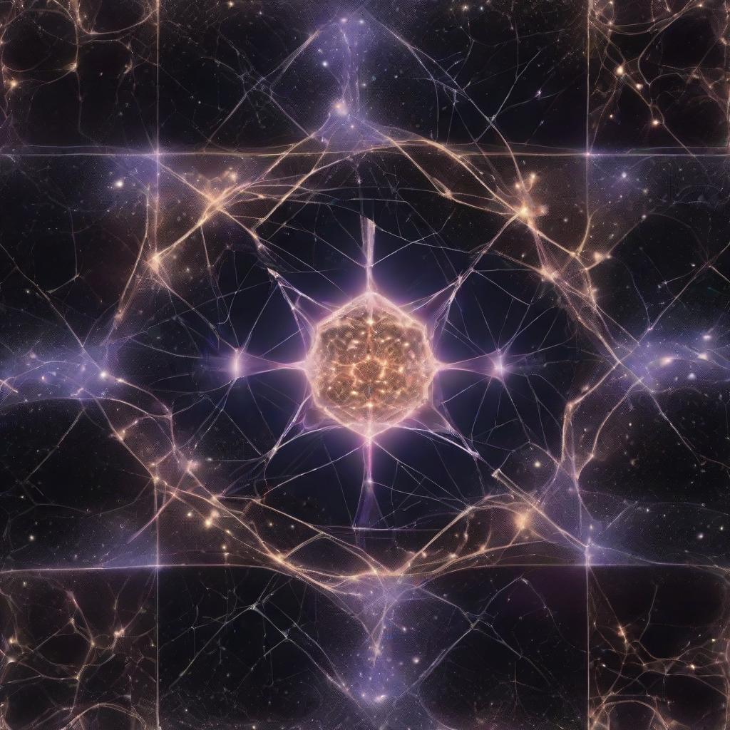 Conjure an image of the elusive dark matter, visualized as an intricate network of invisible energy that subtly manipulates the cosmic bodies surrounding it