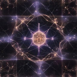 Conjure an image of the elusive dark matter, visualized as an intricate network of invisible energy that subtly manipulates the cosmic bodies surrounding it