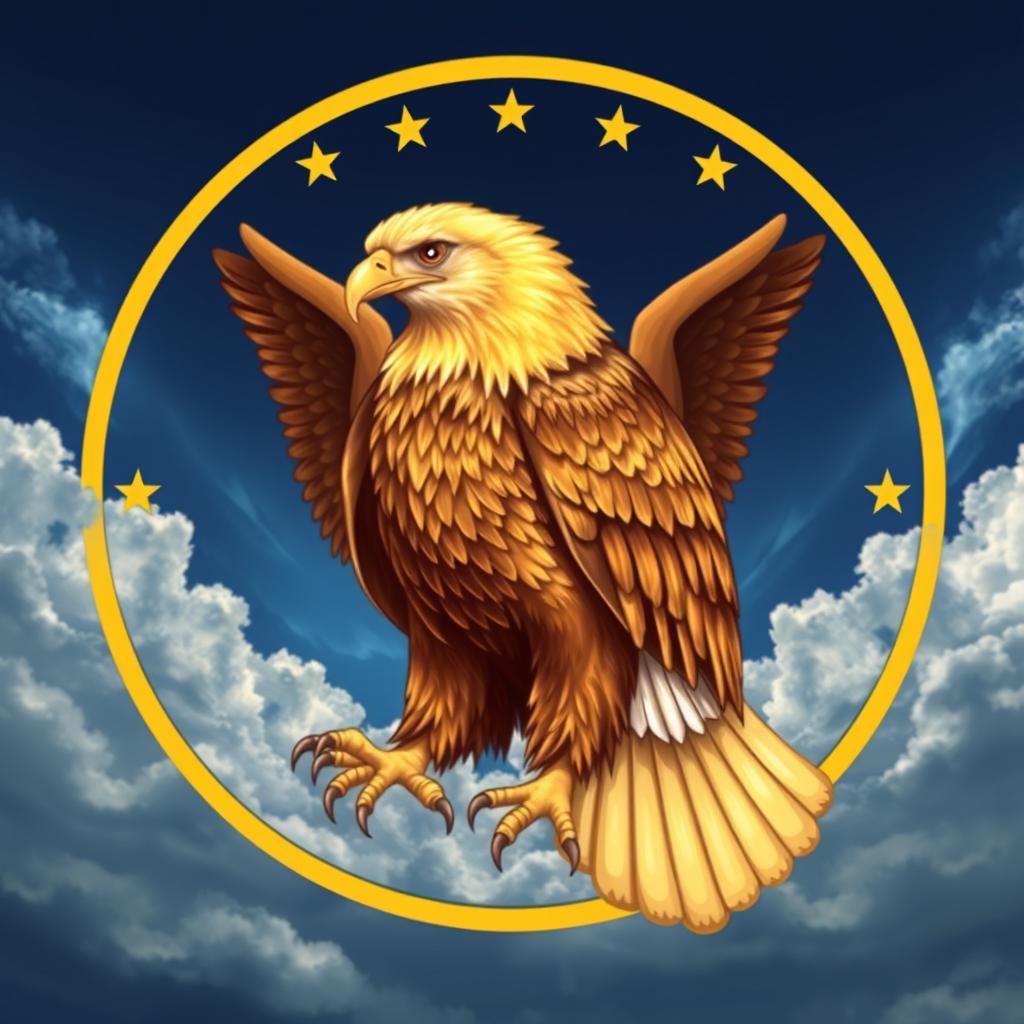 A detailed illustration featuring the Aquila heliaca, or golden eagle, prominently at the center, replacing the eagle from the US Army logo