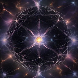 Conjure an image of the elusive dark matter, visualized as an intricate network of invisible energy that subtly manipulates the cosmic bodies surrounding it