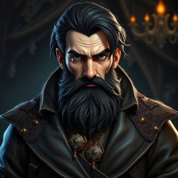 A male dwarf rogue character with a noble appearance, featuring dark hair styled elegantly