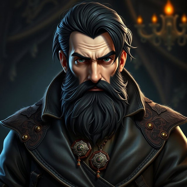 A male dwarf rogue character with a noble appearance, featuring dark hair styled elegantly