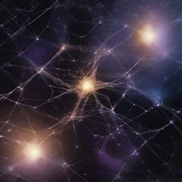 Conjure an image of the elusive dark matter, visualized as an intricate network of invisible energy that subtly manipulates the cosmic bodies surrounding it