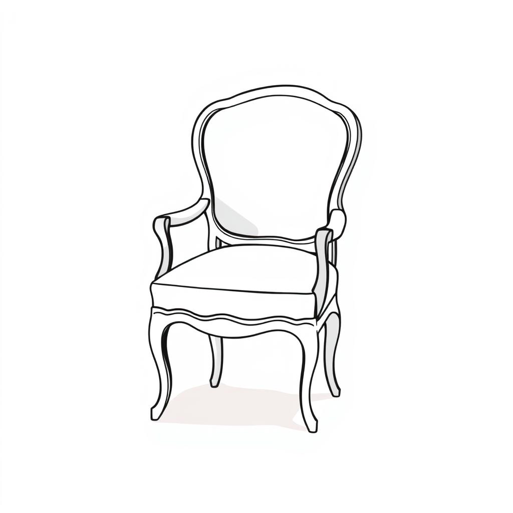 A highly simplified and basic Louis XV style chair, designed with easy, natural lines that evoke a hand-drawn feel