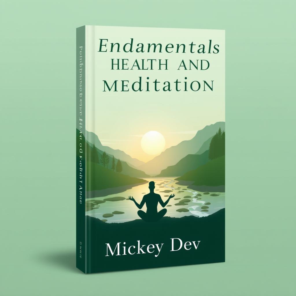 A book cover design for the title 'Fundamentals of Health and Meditation' by Mickey Dev