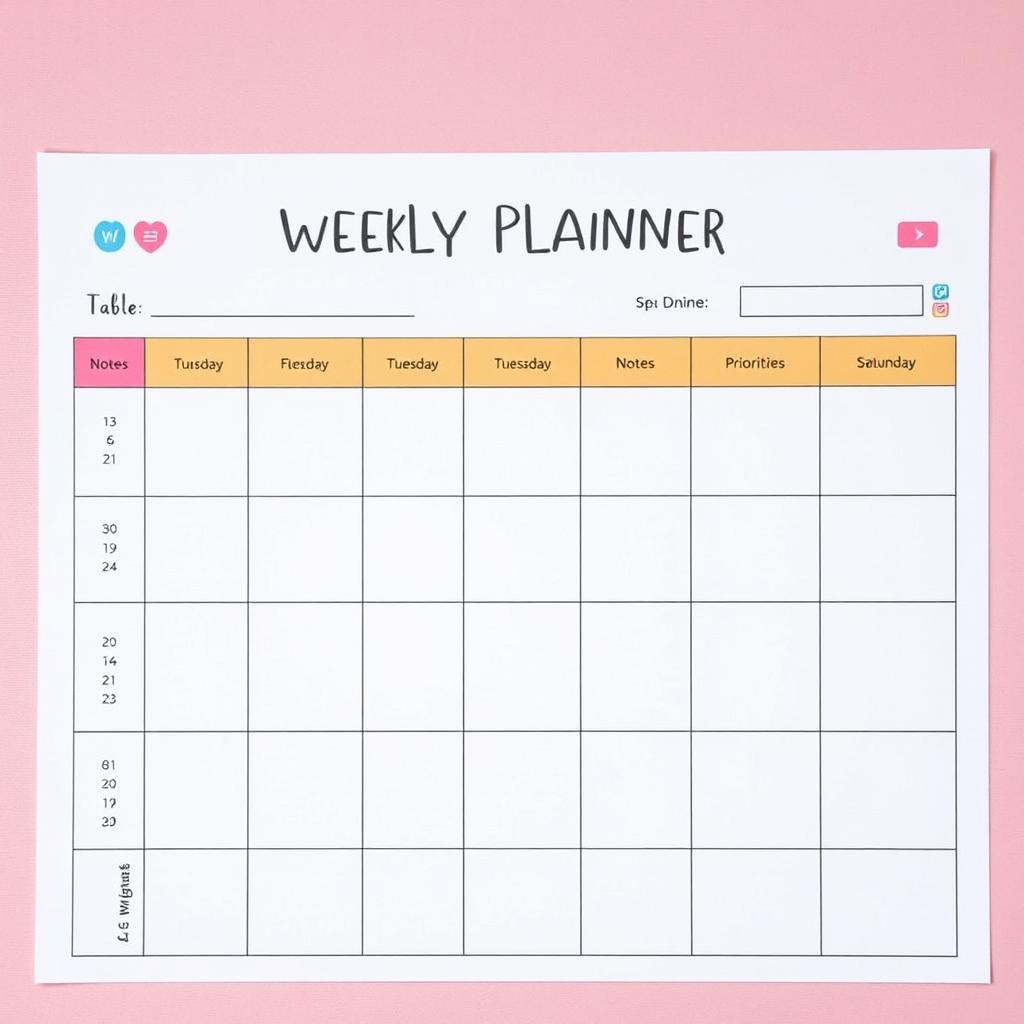 A beautifully designed weekly planner layout featuring a clean and organized table format