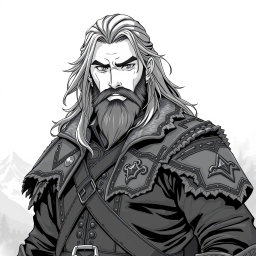 A greyscale illustration in anime style featuring a dwarf rogue resembling Thorin Oakenshield, depicted looking forward with a confident expression