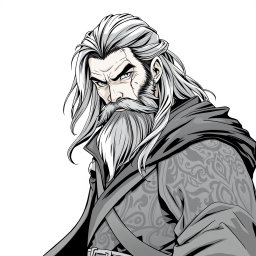 A greyscale illustration portrait of a dwarf rogue inspired by Thorin Oakenshield from 'The Hobbit
