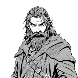 A greyscale illustration portrait of a dwarf rogue inspired by Thorin Oakenshield from 'The Hobbit