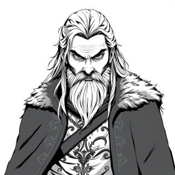 A greyscale illustration portrait of a dwarf rogue inspired by Thorin Oakenshield from 'The Hobbit