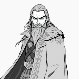 A greyscale illustration portrait of a dwarf rogue inspired by Thorin Oakenshield from 'The Hobbit