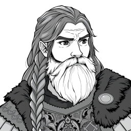 A greyscale illustration portrait in anime style featuring a stout dwarf rogue resembling Thorin Oakenshield