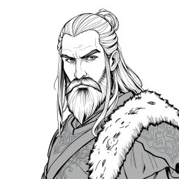A greyscale illustration portrait in anime style of a dwarf rogue resembling Thorin Oakenshield