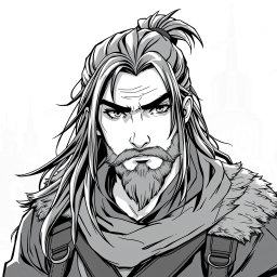 A greyscale illustration portrait of a dwarf rogue inspired by Thorin Oakenshield, looking forward with a confident expression