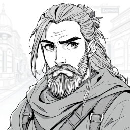 A greyscale illustration portrait of a dwarf rogue inspired by Thorin Oakenshield, looking forward with a confident expression