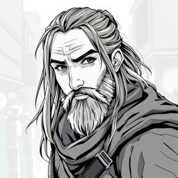 A greyscale illustration portrait of a dwarf rogue inspired by Thorin Oakenshield, looking forward with a confident expression