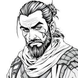 A greyscale illustration portrait of a dwarf rogue inspired by a younger Thorin Oakenshield, looking directly forward