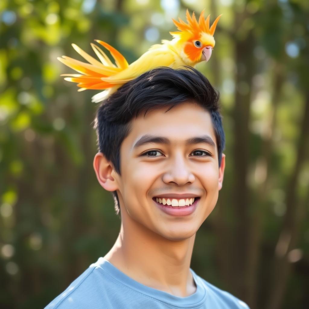 A cheerful young man with short dark hair and a friendly smile, standing against a natural outdoor background