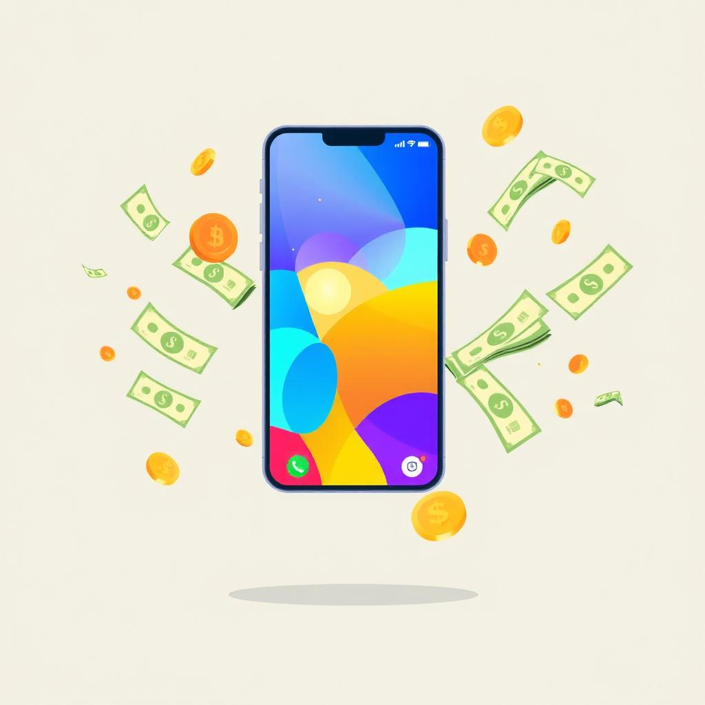 A simple yet eye-catching illustration featuring a large smartphone displaying a vibrant, colorful interface