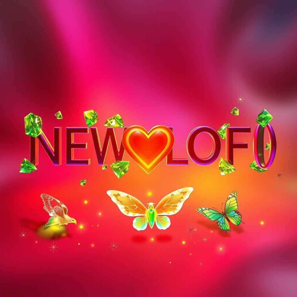 An eye-catching YouTube banner featuring the text 'NEW LOFI (F)' in a dazzling blend of pink, navy blue, orange, and green hues