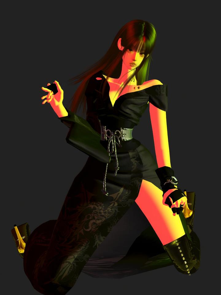 A digital illustration of a strong female character in an elegant yet edgy outfit