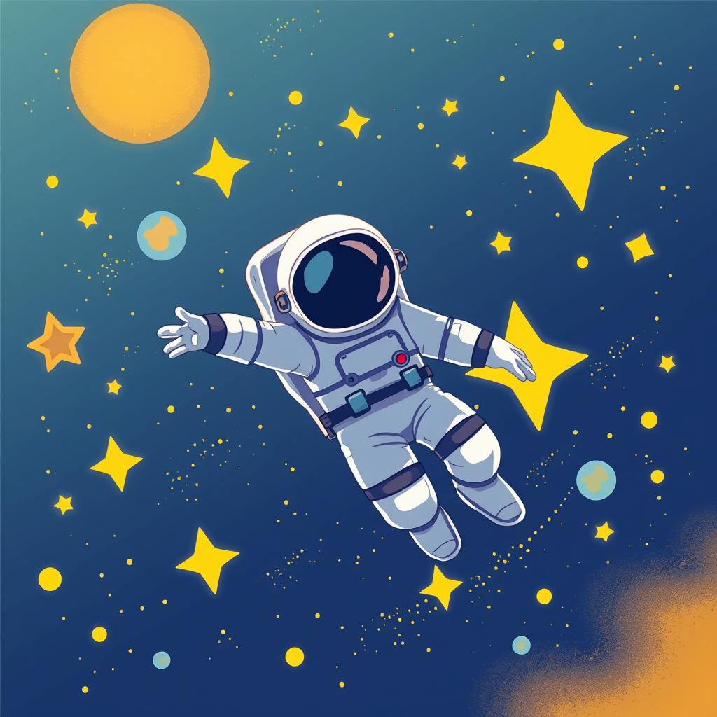 A high-resolution 2D vector-style digital illustration of an astronaut floating in space