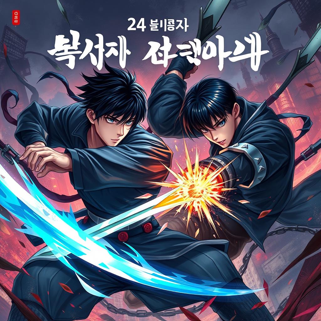 A dramatic digital novel cover depicting Kim Dokja and Yoo Joonghyuk engaged in an intense fight