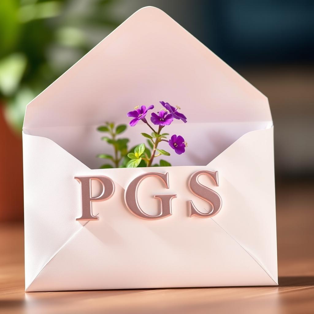 A decorative envelope with the letters 'PGS' beautifully embossed on the front