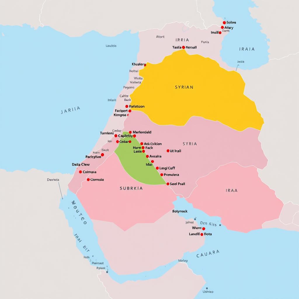 A detailed political map of Southwest Asia, prominently highlighting and coloring the western cities of Iran, Syria, Turkey, and Iraq