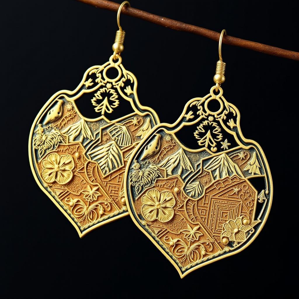 Elegant earrings inspired by the intricate designs of the Iranian map, featuring a combination of geometric and floral motifs that reflect Persian artistry