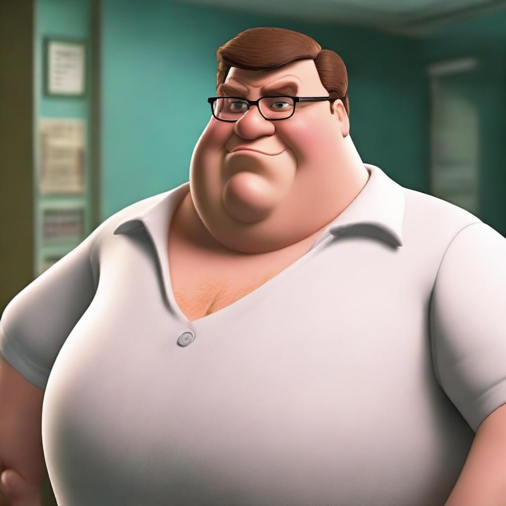 Transform the realistic version of Peter Griffin into a live action character, with natural appearance and movements