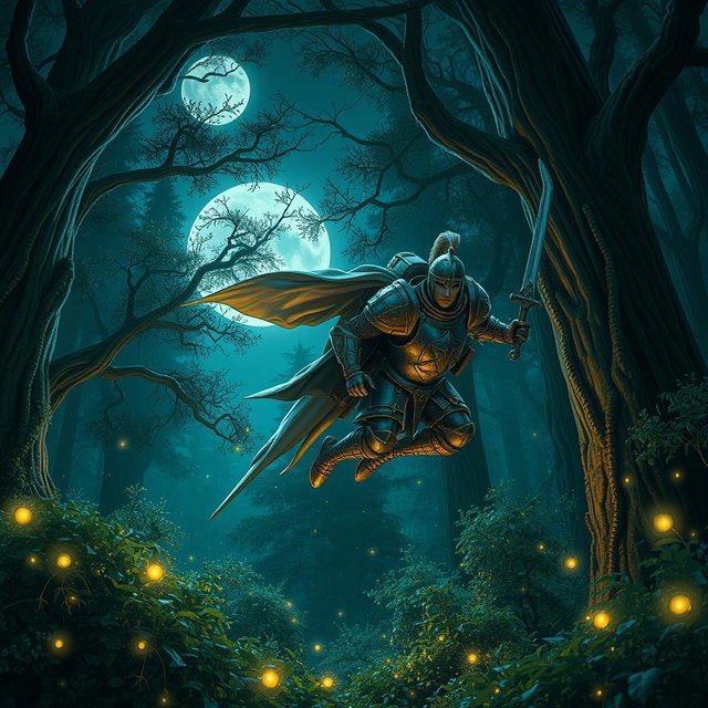 Futuristic Knight in Enchanted Forest
