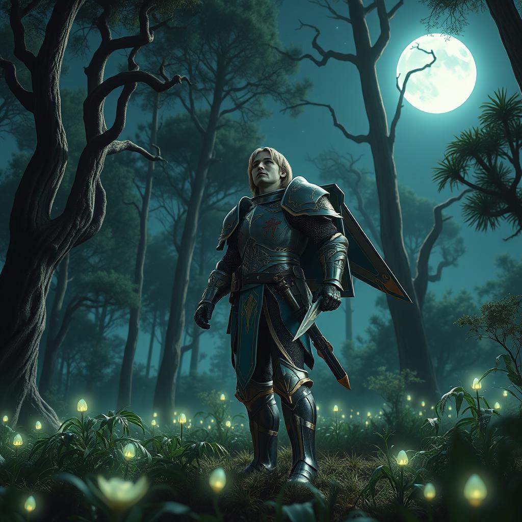 Futuristic Knight in Enchanted Forest