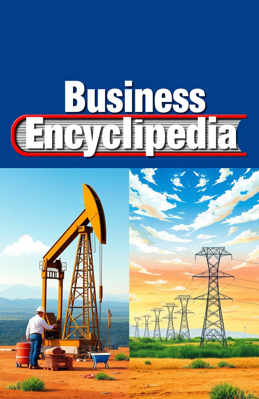 An artistic interpretation of a book titled 'Business Encyclopedia' prominently displayed at the top of the image