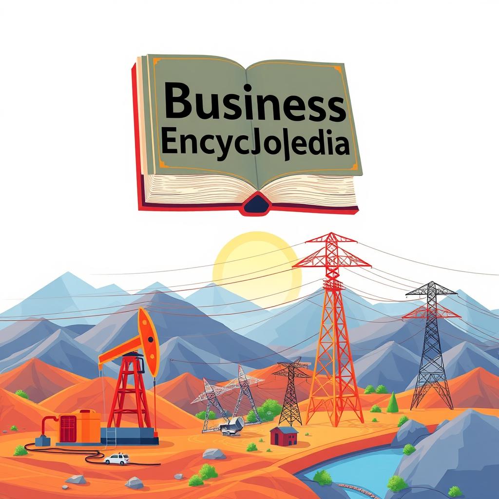 An engaging illustration that features a book titled 'Business Encyclopedia' prominently displayed at the top, symbolizing knowledge and business wisdom