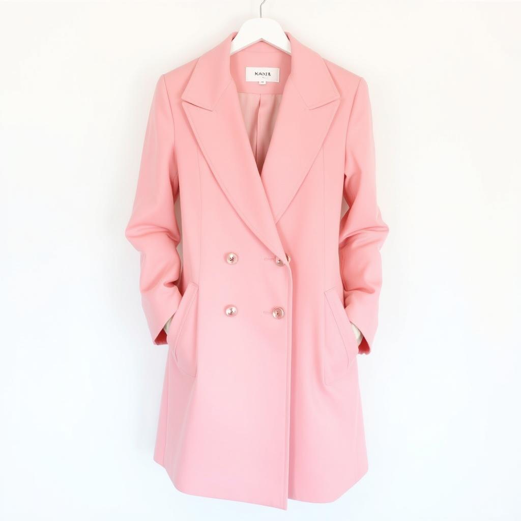 A beautiful round-neck double-breasted coat in a charming shade of pink