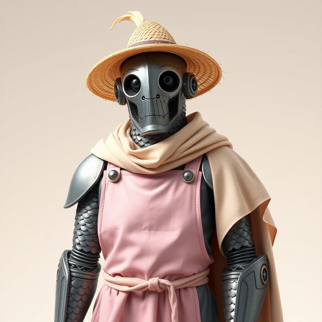 A Warforged character featuring scale mail skin that shimmers with metallic tones