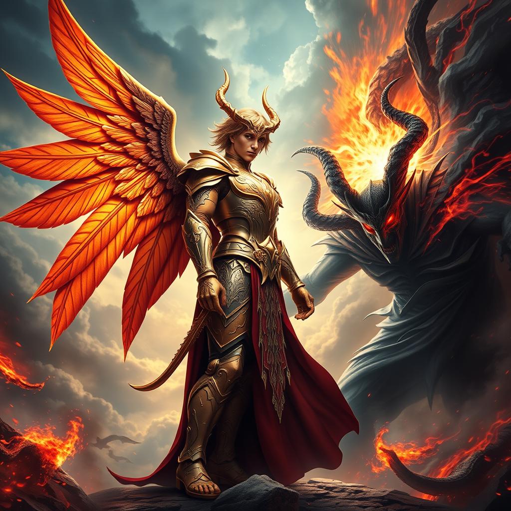 An epic showdown between Lucifer and Satan, set in a dramatic and fiery landscape that reflects the intensity of their conflict